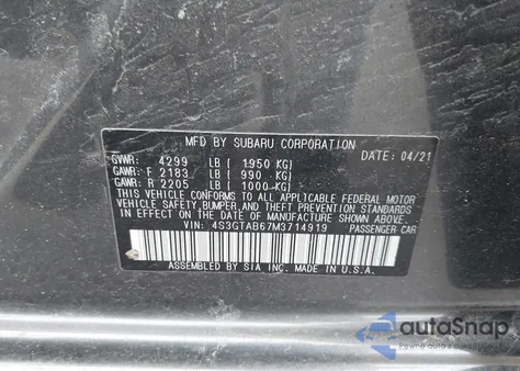 2021 Subaru Impreza 5-Door z USA, uszkodzony, nr VIN 4S3GTAB67M3714919